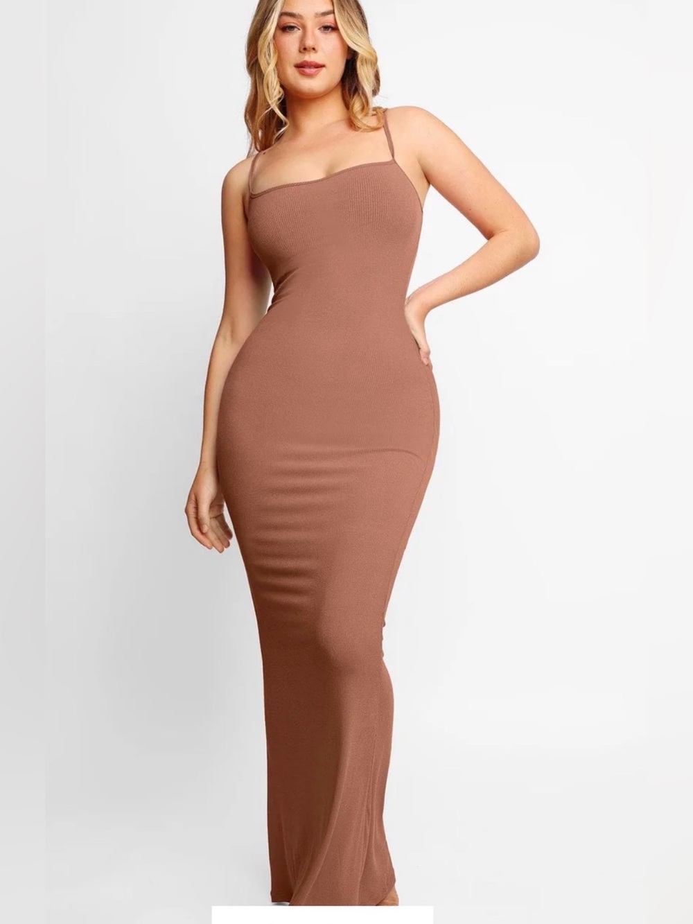 Popilush Slimming Shapewear Maxi Dress Womens XL Bodycon Brown Stretch NWT
